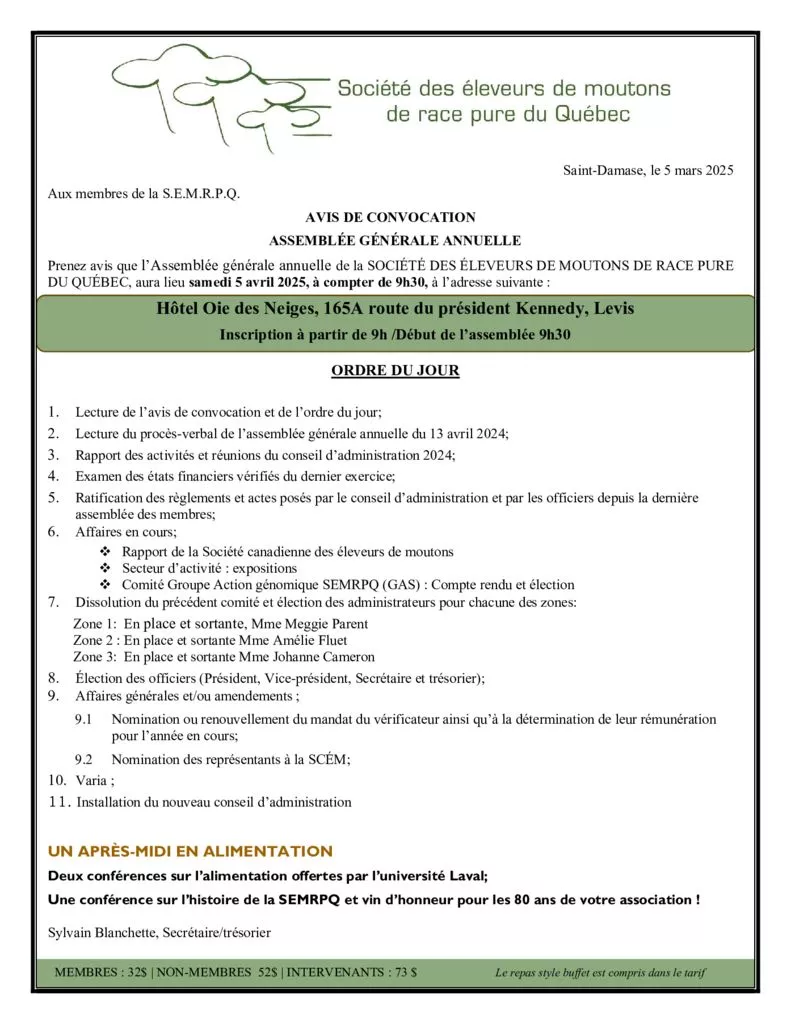 thumbnail of Avis de convocation et ordre du jour