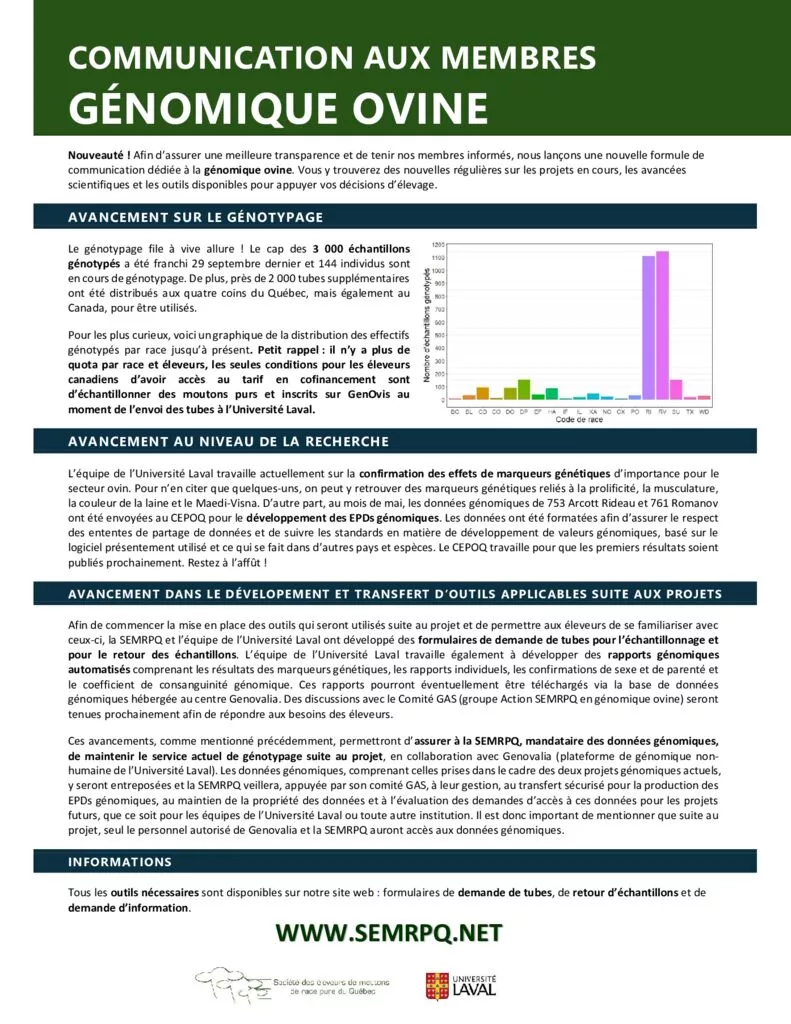 thumbnail of Communication aux membres génomique ovine octobre 2025